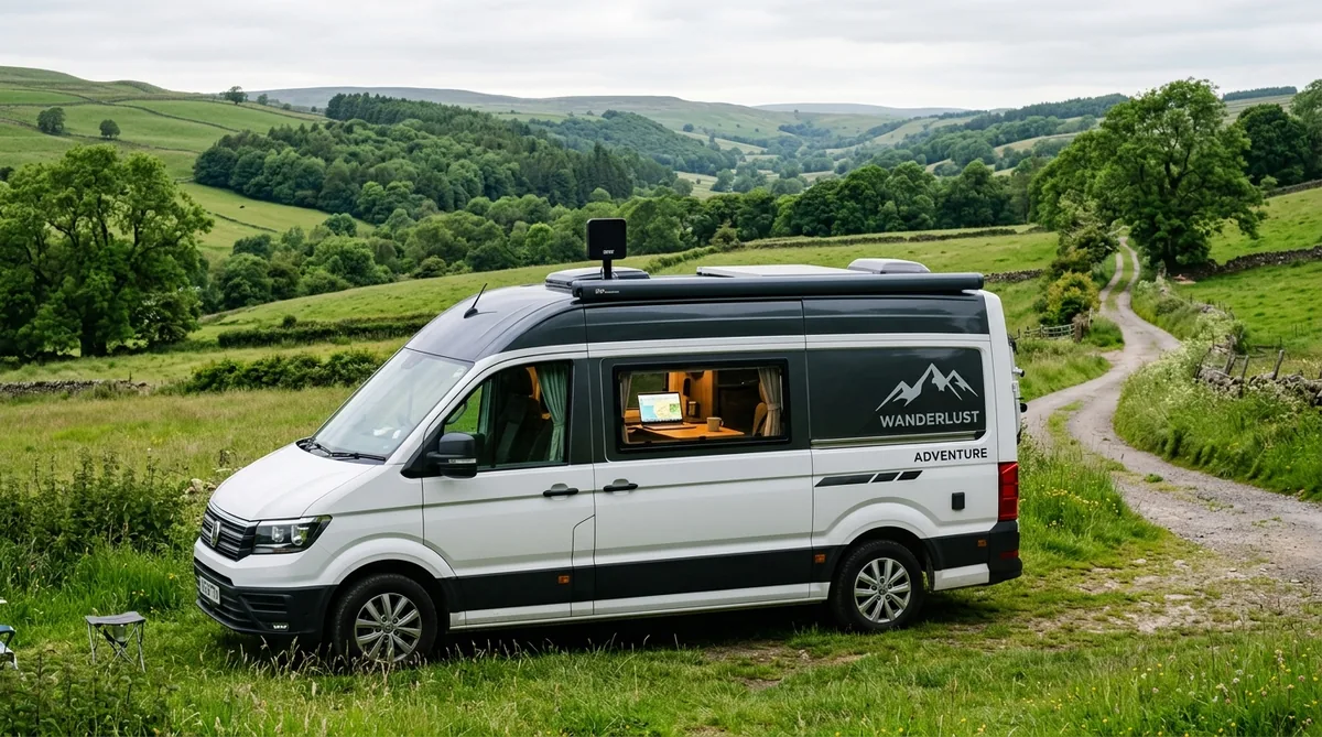 Wohnmobil mit Internet-Empfang in der Natur