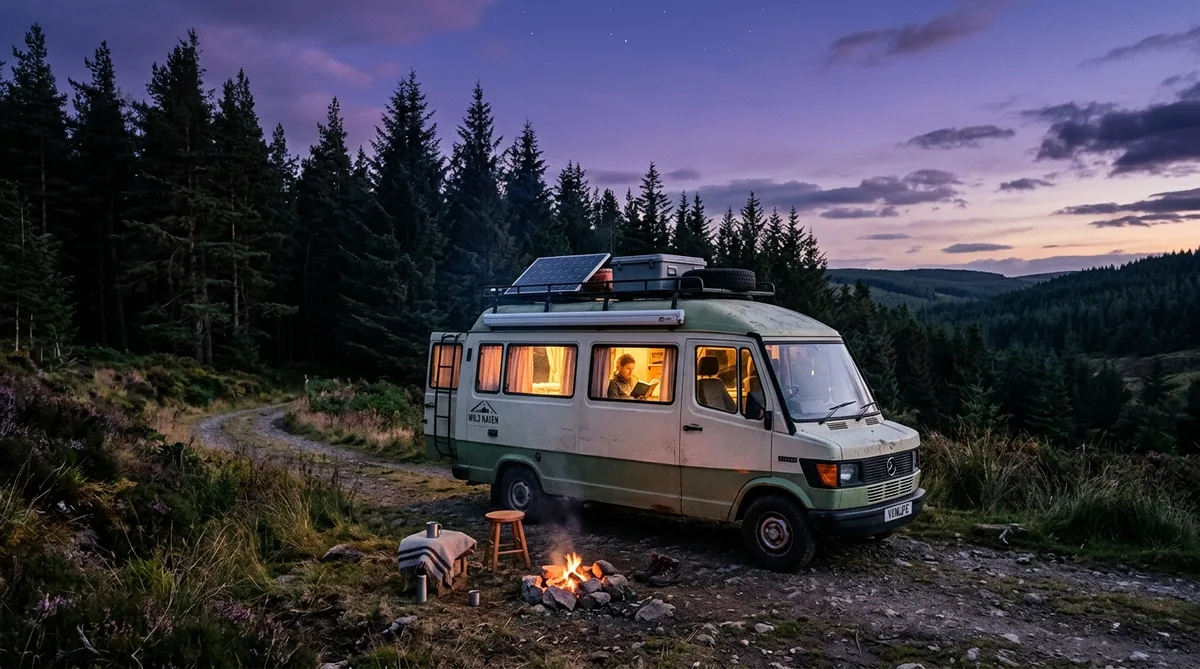Wohnmobil allein in der Natur beim Wildcampen